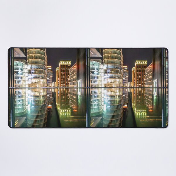 Item preview, Düsseldorf Media Harbour at night with an impressive reflection of modern architecture designed and sold by Your Happy Life.