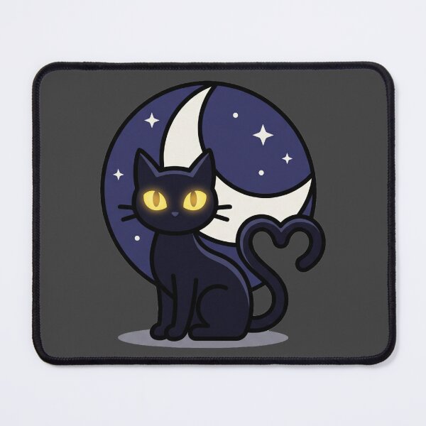 Item preview, Black Cat with Heart Tail Under Crescent Moon designed and sold by AIG - Andrei Ilie Graphics.