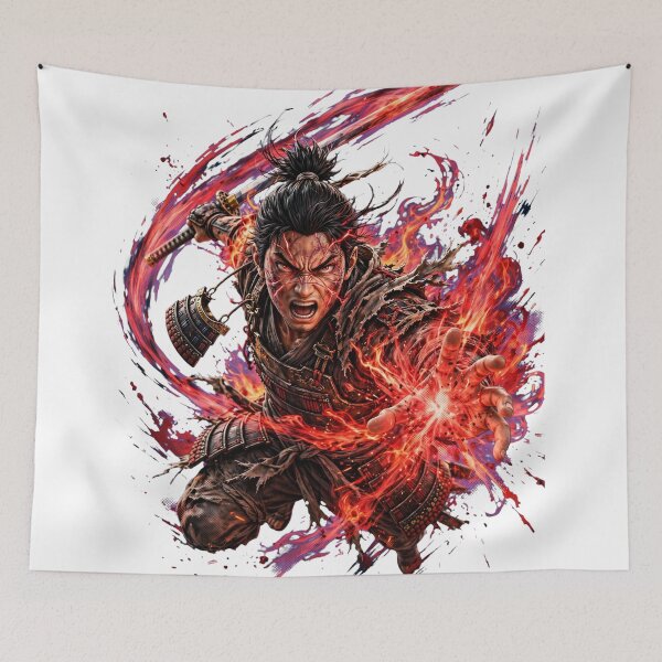 Item preview, Unleash The Fury - Epic Samurai Warrior with Flaming Katana & Ink Splatter Art designed and sold by  One City Two Children Studio.