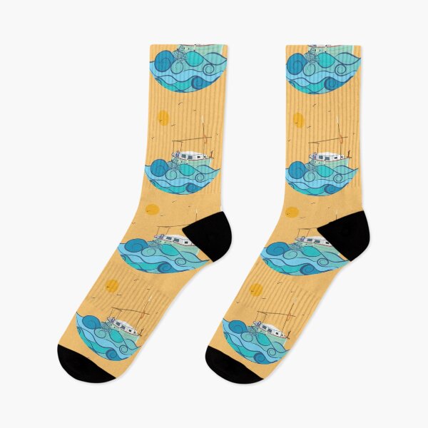 Item preview, Tribute to the trade of fishing.  With a boat and a fisherman with a net. designed and sold by Sock Garden.
