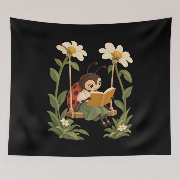Item preview, Cozy Ladybug Reading on a Daisy Swing designed and sold by AMICO77.