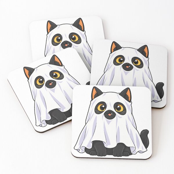Item preview, Cute Black Cat Wearing a Bedsheet Ghost Costume designed and sold by bwanaboards.