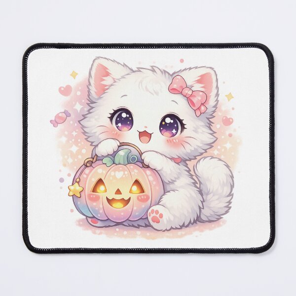 Item preview, Kawaii Chibi Cat Holding Glowing Pastel Pumpkin designed and sold by Sommium .
