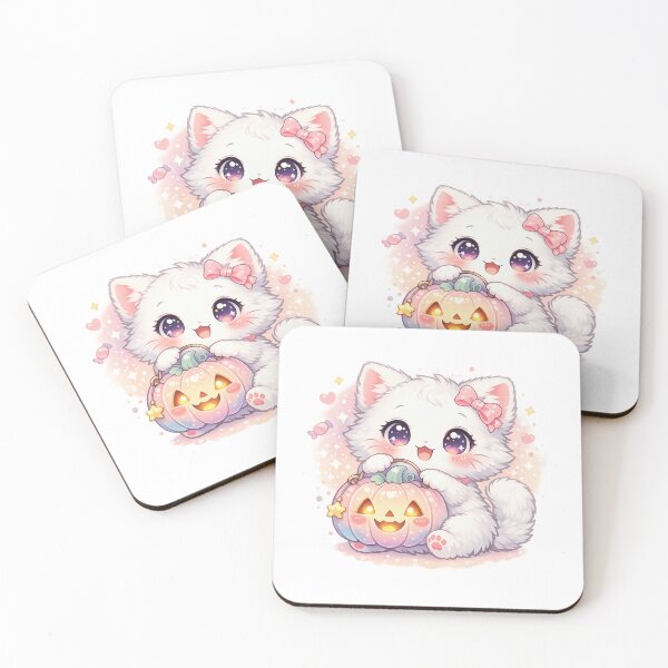 Item preview, Kawaii Chibi Cat Holding Glowing Pastel Pumpkin designed and sold by Sommium .