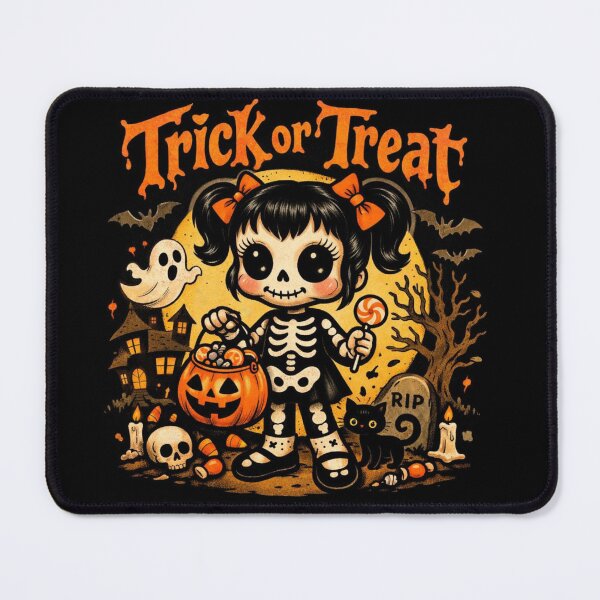 Item preview, Retro Skeleton Girl Halloween Graphic Art designed and sold by ArtsyAlgorithms.