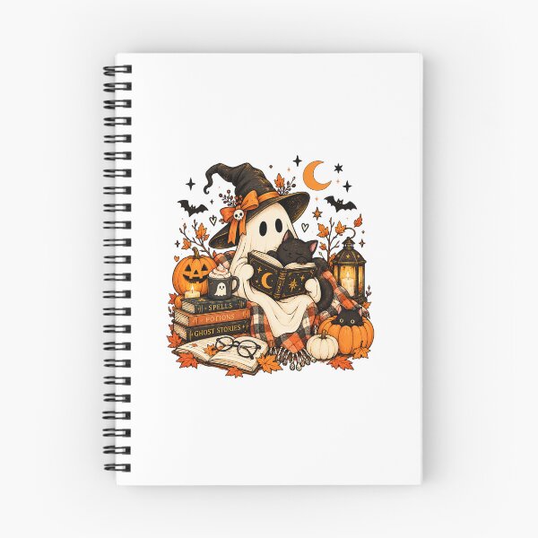 Item preview, Halloween Cozy Ghost Reading with Black Cat, Pumpkins & Spooky Books designed and sold by LumiMuse.