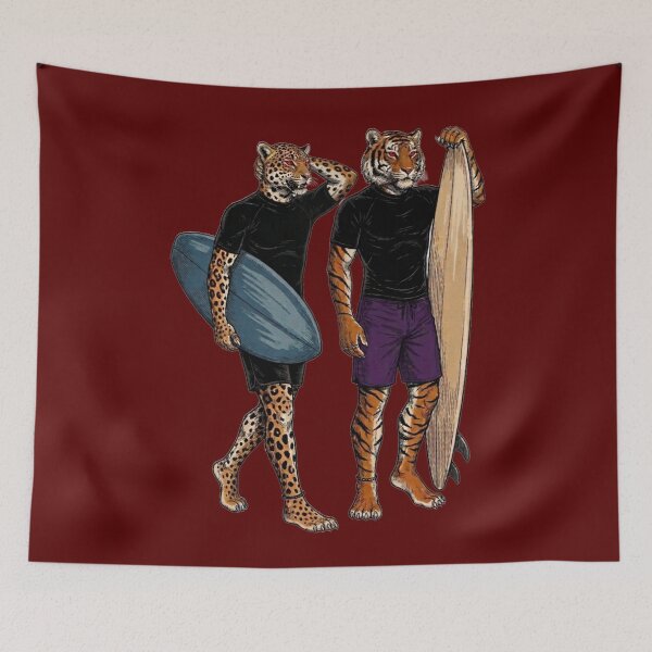 Item preview, Jaguar and Tiger Surfers | Feline Surf T-Shirt designed and sold by Animal Cosmic Society.