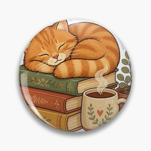Item preview, Cozy Ginger Cat Sleeping on Books with Tea - Book Lover designed and sold by LearnFunStore.