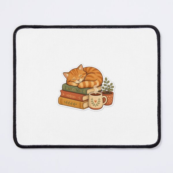 Item preview, Cozy Ginger Cat Sleeping on Books with Tea - Book Lover designed and sold by LearnFunStore.