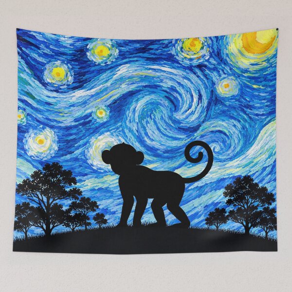 Item preview, Funny Monkey Starry Night Painting Moon Star Zoo Boys Girls designed and sold by FurryHavenPH.