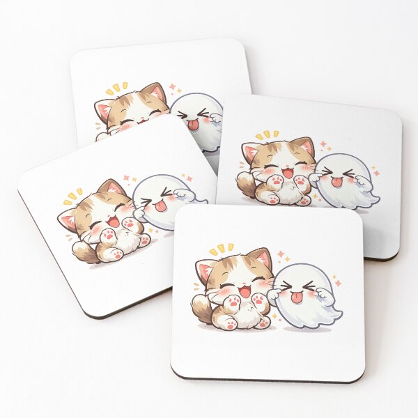 Item preview, Kawaii Chibi Cat Laughing with Playful Ghost designed and sold by Sommium .