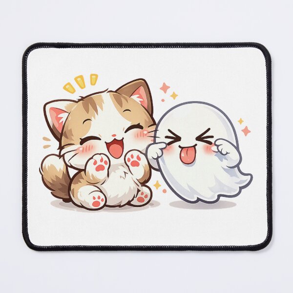 Item preview, Kawaii Chibi Cat Laughing with Playful Ghost designed and sold by Sommium .