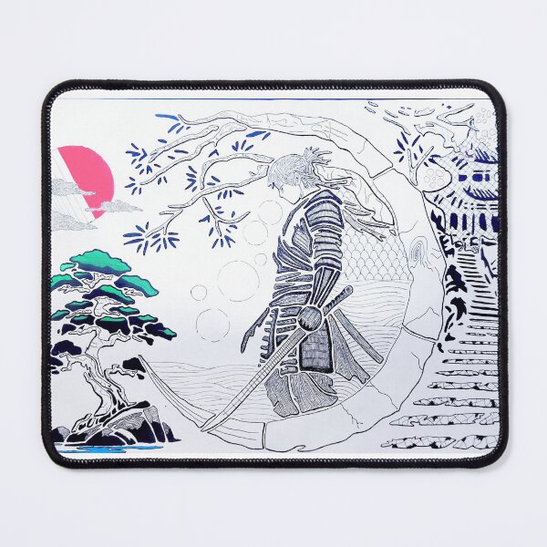 Item preview, Samurai's Journey — Japanese Landscape Line Art | Zen Warrior Bonsai Temple Art designed and sold by Fusion-Line-Artworks.