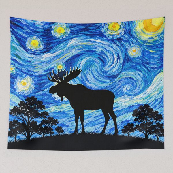Item preview, Funny Moose Starry Night Painting Moon Star Zoo Boys Girls designed and sold by FurryHavenPH.