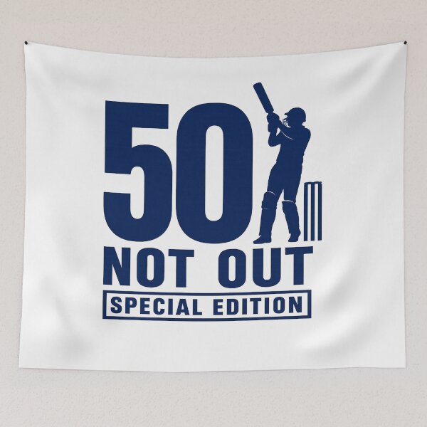 Item preview, 50 Not Out - Funny 50th Birthday Celebration Cricket Saying designed and sold by Shape Snip Studio.