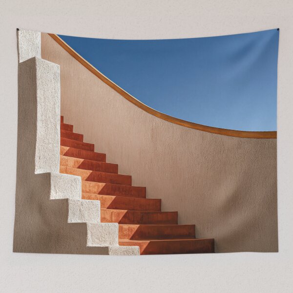Item preview, Terracotta Staircase and Vibrant Blue Sky Minimalist Architecture Print designed and sold by MargaretWiktor.