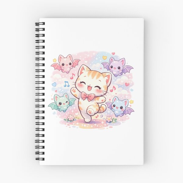Item preview, Kawaii Chibi Cat Dancing with Colorful Bat Friends designed and sold by Sommium .