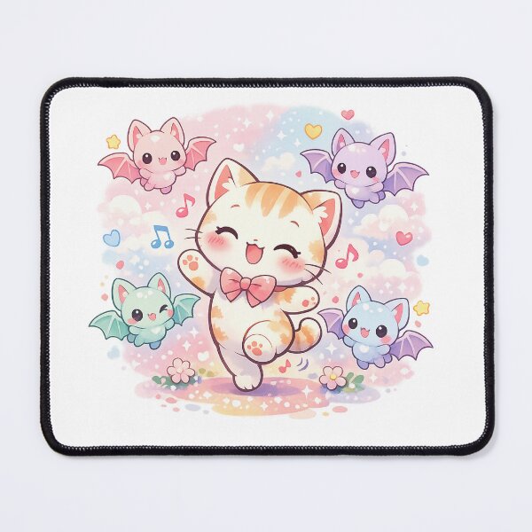 Item preview, Kawaii Chibi Cat Dancing with Colorful Bat Friends designed and sold by Sommium .