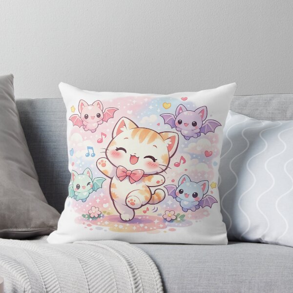 Item preview, Kawaii Chibi Cat Dancing with Colorful Bat Friends designed and sold by Sommium .