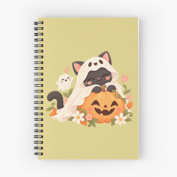 Item preview, Cute Ghost Cat with Pumpkin – Kawaii Halloween Cottagecore designed and sold by StickyDelights.