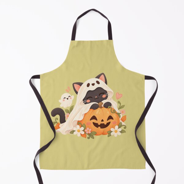 Item preview, Cute Ghost Cat with Pumpkin – Kawaii Halloween Cottagecore designed and sold by StickyDelights.