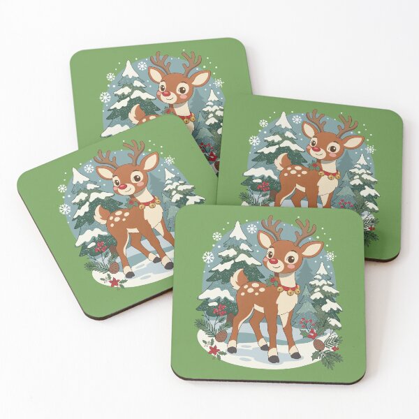 Item preview, Vintage Christmas Reindeer in Cozy Snowy Woodland Scene designed and sold by FreshVibe Prints.