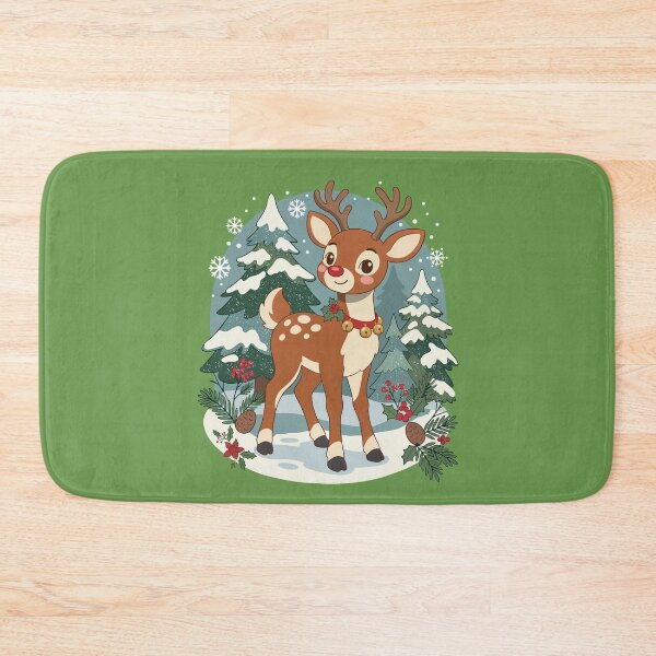 Item preview, Vintage Christmas Reindeer in Cozy Snowy Woodland Scene designed and sold by FreshVibe Prints.