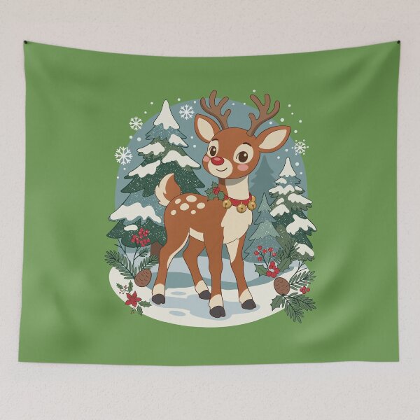 Item preview, Vintage Christmas Reindeer in Cozy Snowy Woodland Scene designed and sold by FreshVibe Prints.