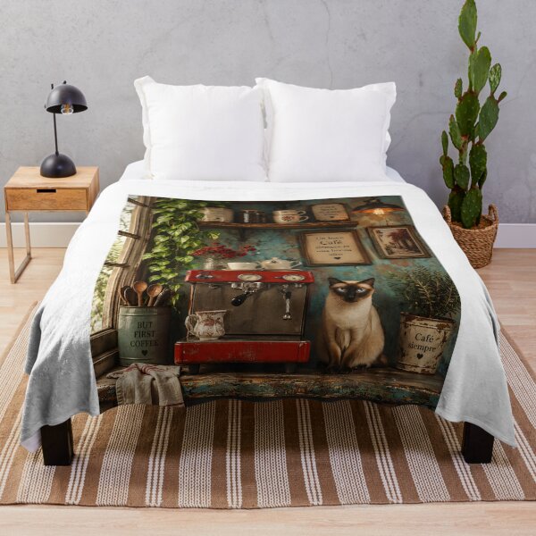 Item preview, Siamese Cat Cafe Corner with Red Espresso Machine designed and sold by Purrista Studio.