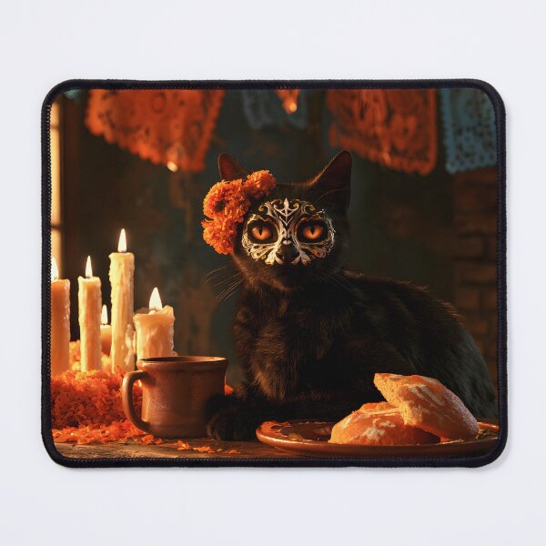 Item preview, Black Cat with Sugar Skull Face Paint and Pan de Muerto designed and sold by Purrista Studio.