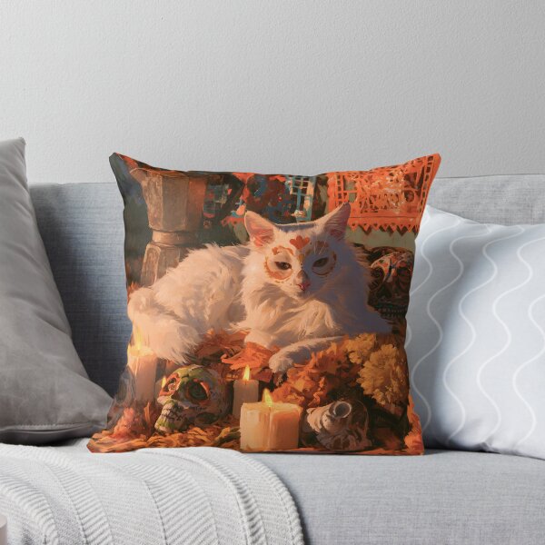 Item preview, White Cat Resting on a Day of the Dead Ofrenda designed and sold by Purrista Studio.