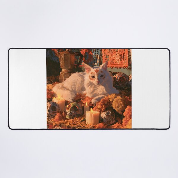 Item preview, White Cat Resting on a Day of the Dead Ofrenda designed and sold by Purrista Studio.