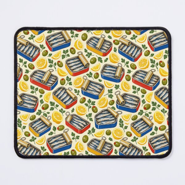 Item preview, Tinned Fish Pattern Sardine Tins Lemons Olives Cobalt designed and sold by Fanverse Merchandise.
