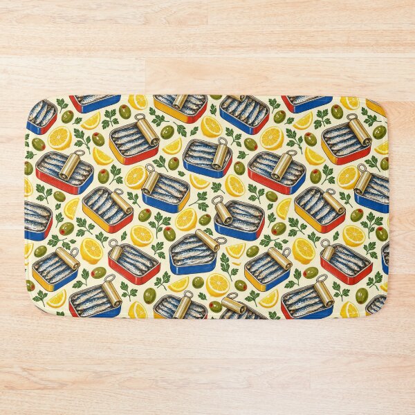 Item preview, Tinned Fish Pattern Sardine Tins Lemons Olives Cobalt designed and sold by Fanverse Merchandise.