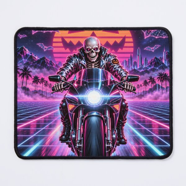 Item preview, Synthwave Skeleton Biker and Jack-o'-Lantern Sun designed and sold by bwanaboards.