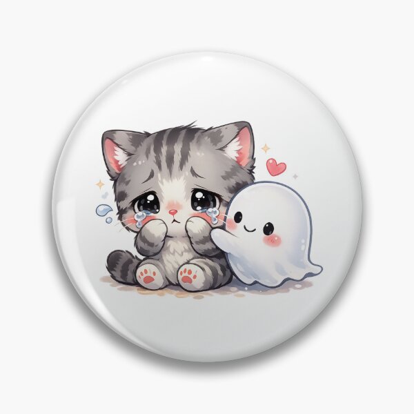 Item preview, Kawaii Chibi Sad Cat Comforted by Friendly Ghost designed and sold by Sommium .