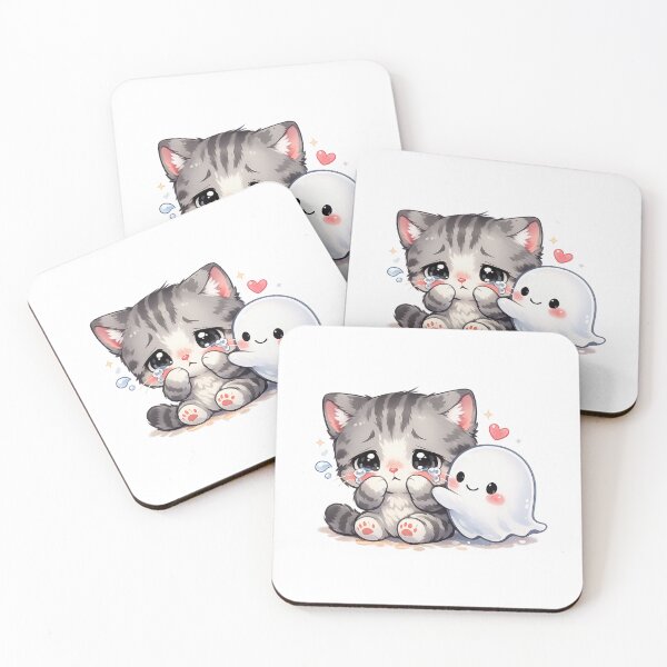 Item preview, Kawaii Chibi Sad Cat Comforted by Friendly Ghost designed and sold by Sommium .