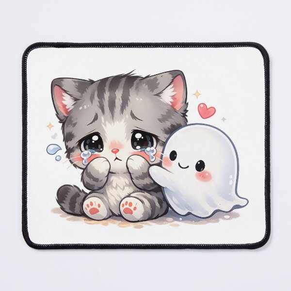 Item preview, Kawaii Chibi Sad Cat Comforted by Friendly Ghost designed and sold by Sommium .