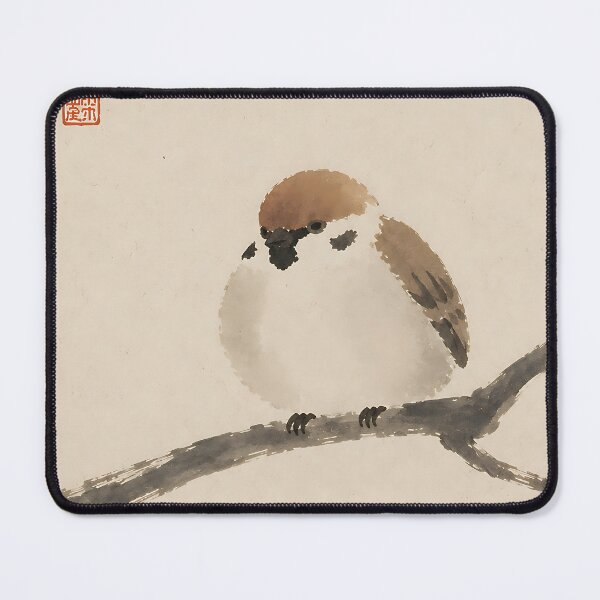 Item preview, Cute Fat Sparrow Perched on Branch - Vintage Japanese Sumi-e Art Print designed and sold by artswag.