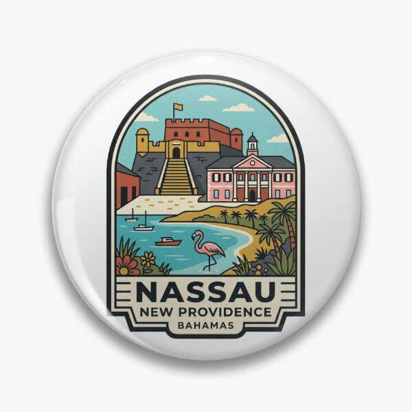 Item preview, Nassau Bahamas Vintage Travel Badge, Fort Fincastle & Flamingo Souvenir designed and sold by raedattia.