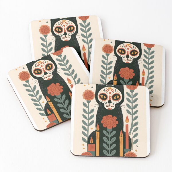 Item preview, Boho Sugar Skull Cat and Candles designed and sold by Purrista Studio.