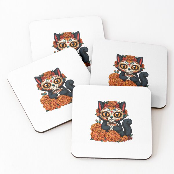 Item preview, Sugar Skull Kitten with Hot Chocolate designed and sold by Purrista Studio.