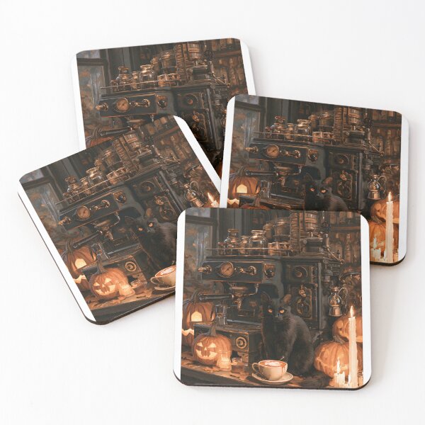 Item preview, Black Cat in a Candlelit Halloween Cafe designed and sold by Purrista Studio.