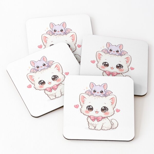 Item preview, Kawaii Chibi Cat with Tiny Bat Friend on Head designed and sold by Sommium .
