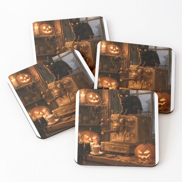 Item preview, Black Cat Watching Over a Spooky Cafe designed and sold by Purrista Studio.