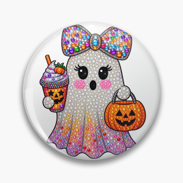 Item preview, Rhinestone Halloween Ghost with Pumpkin Bucket designed and sold by MAXIZPRINT.