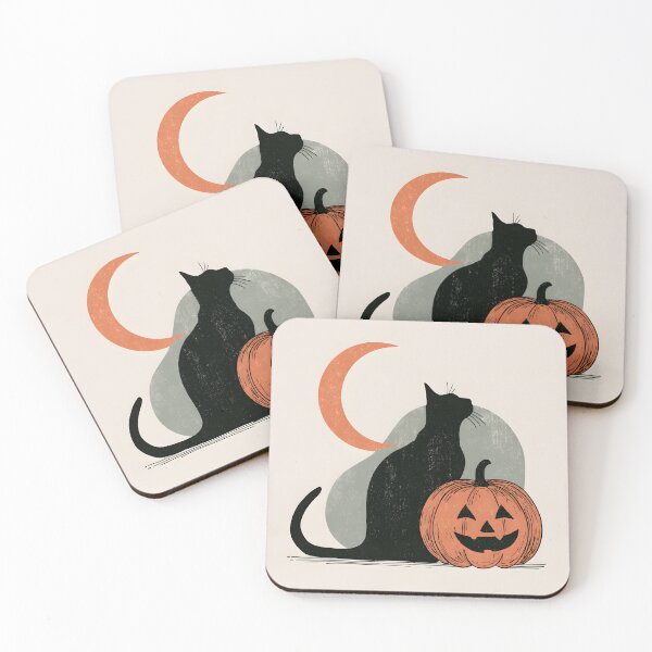 Item preview, Minimalist Black Cat with Moon and Jack o Lantern designed and sold by Purrista Studio.
