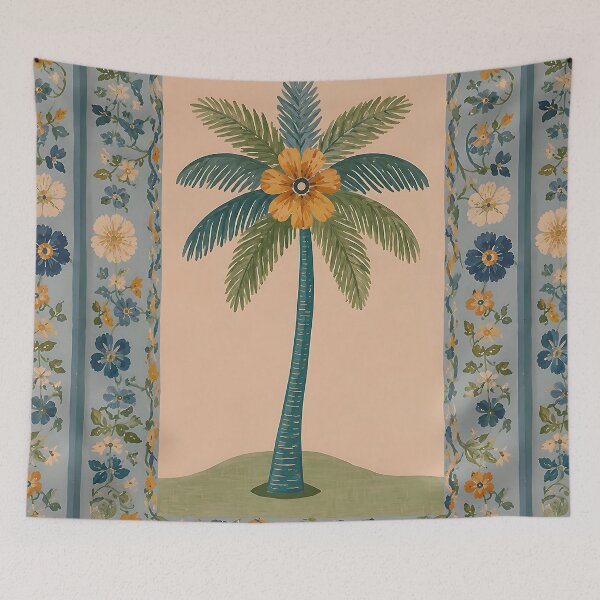 Item preview, Vintage Floral Palm Tree Block Print Folk Art Poster designed and sold by artswag.