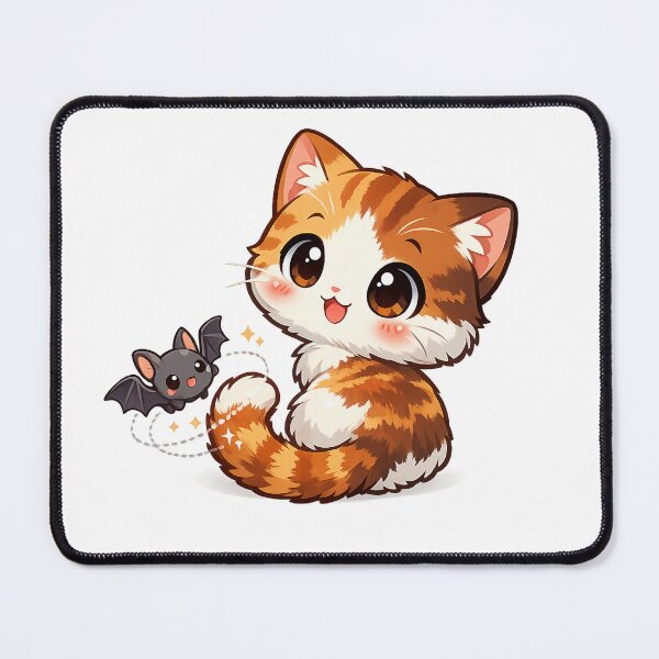Item preview, Kawaii Chibi Cat with Playful Bat Friend designed and sold by Sommium .