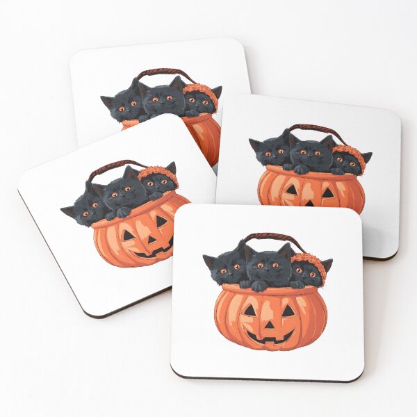 Item preview, Three Black Kittens in a Pumpkin Bucket designed and sold by Purrista Studio.